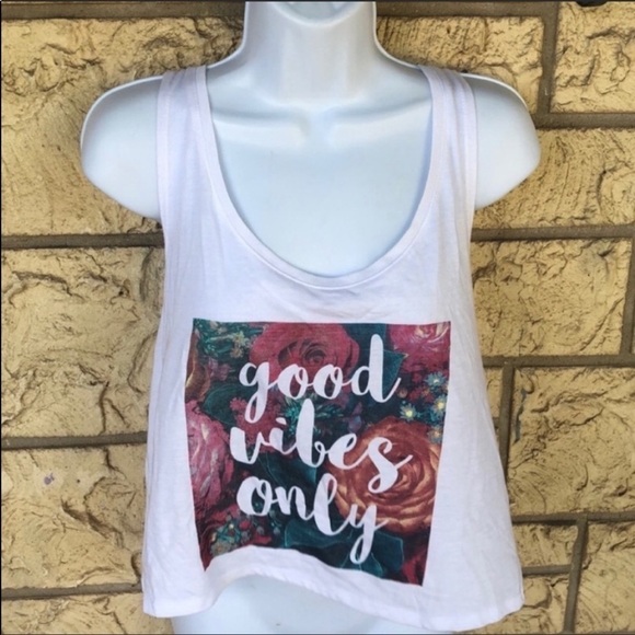Good vibes Tank Top Floral White Loose Large - Picture 10 of 11